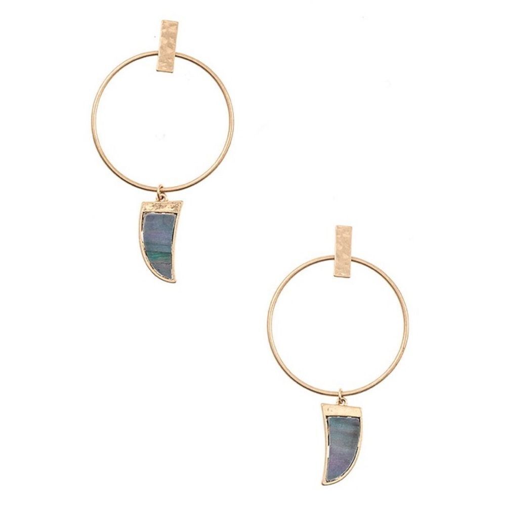 Horn Hoop Earrings Women Gold Shell Bar Studs Jewelry Accessory Boho Circle NWT
